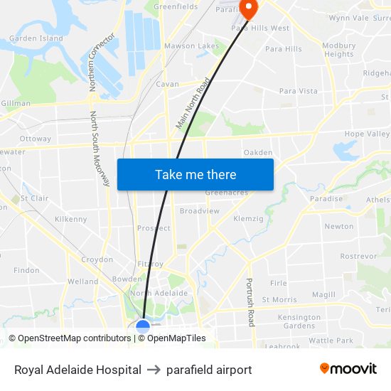 Royal Adelaide Hospital to parafield airport map