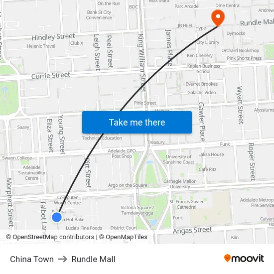 China Town to Rundle Mall map