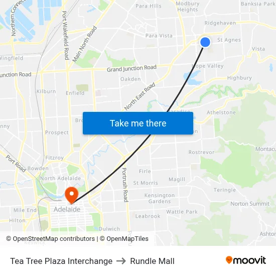 Tea Tree Plaza Interchange to Rundle Mall map
