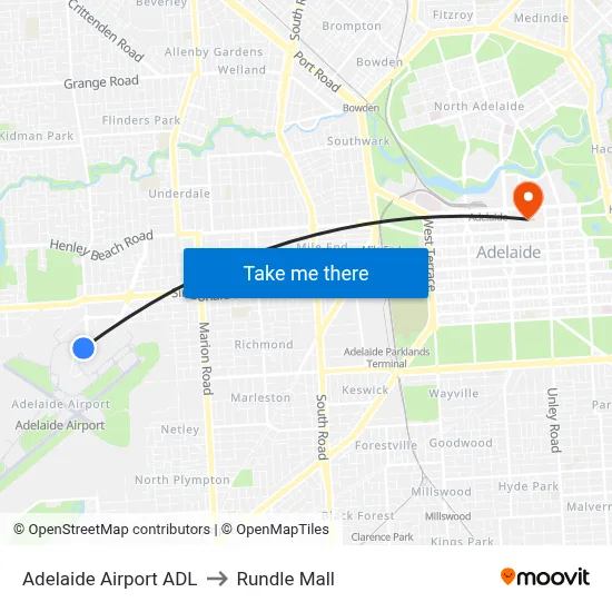 Adelaide Airport ADL to Rundle Mall map