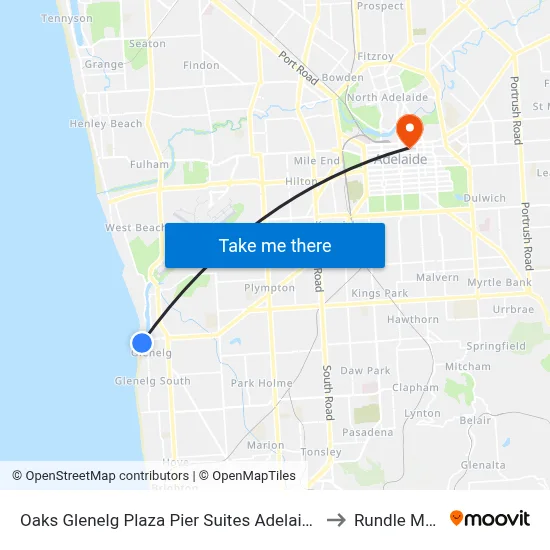 Oaks Glenelg Plaza Pier Suites Adelaide to Rundle Mall map