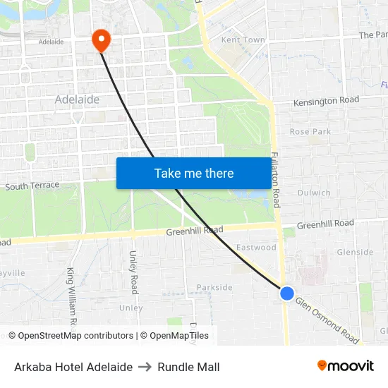 Arkaba Hotel Adelaide to Rundle Mall map