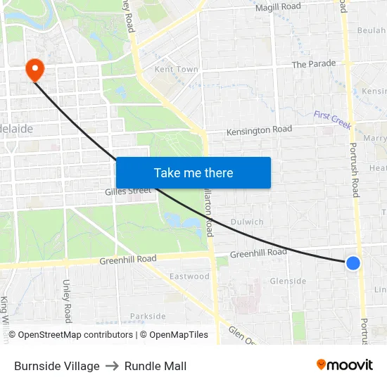 Burnside Village to Rundle Mall map