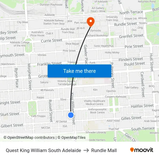 Quest King William South Adelaide to Rundle Mall map