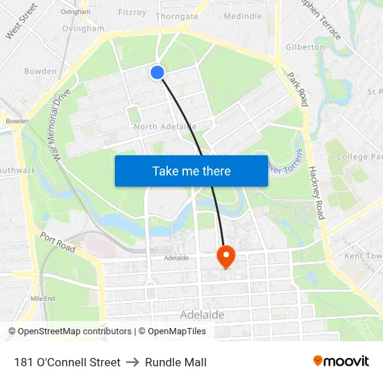 181 O'Connell Street to Rundle Mall map