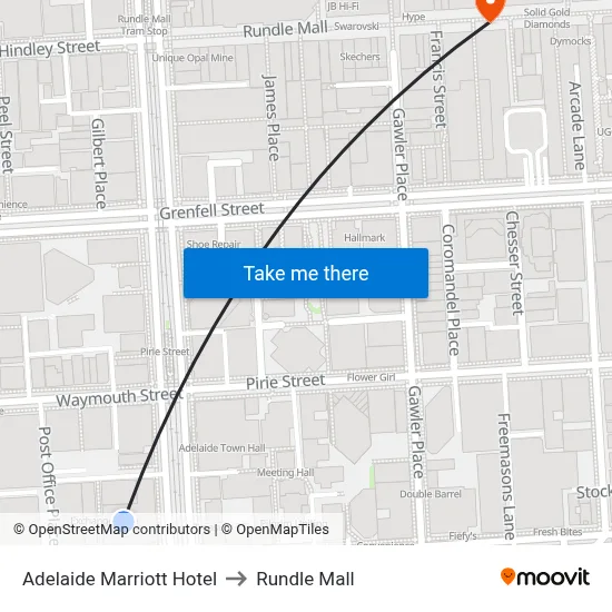 Adelaide Marriott Hotel to Rundle Mall map