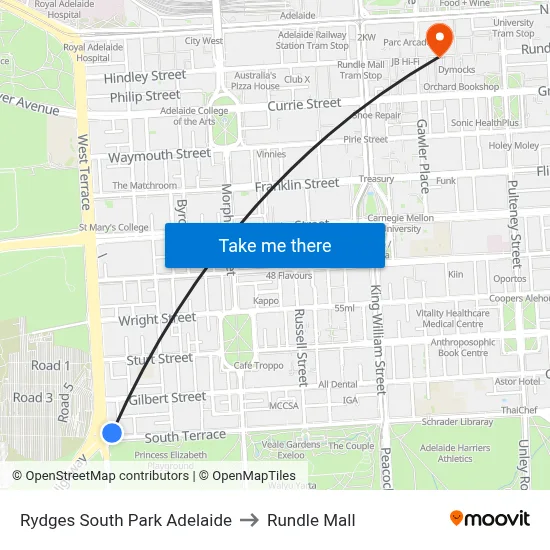 Rydges South Park Adelaide to Rundle Mall map