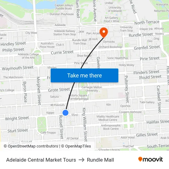 Adelaide Central Market Tours to Rundle Mall map