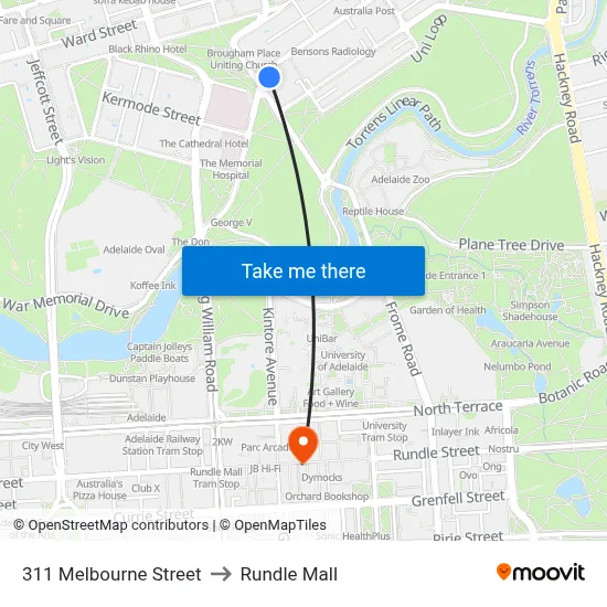 311 Melbourne Street to Rundle Mall map