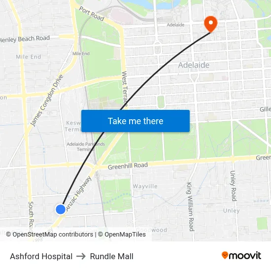 Ashford Hospital to Rundle Mall map