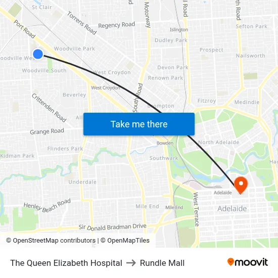 The Queen Elizabeth Hospital to Rundle Mall map