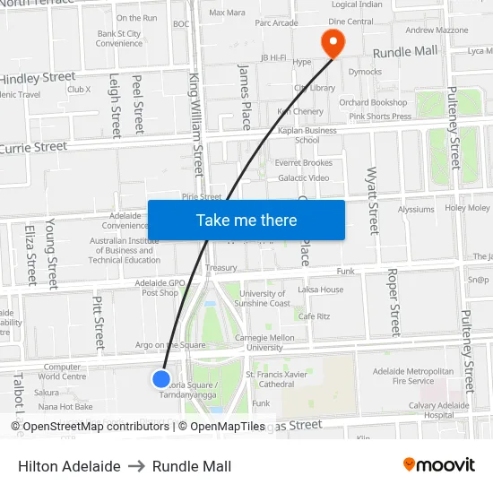 Hilton Adelaide to Rundle Mall map