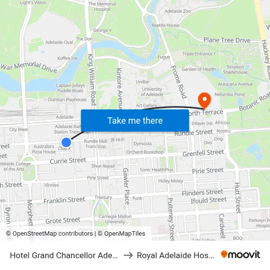 Hotel Grand Chancellor Adelaide to Royal Adelaide Hospital map