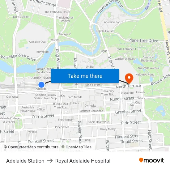 Adelaide Station to Royal Adelaide Hospital map