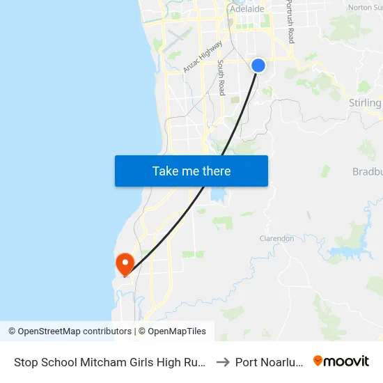 Stop School Mitcham Girls High Rugby St to Port Noarlunga map