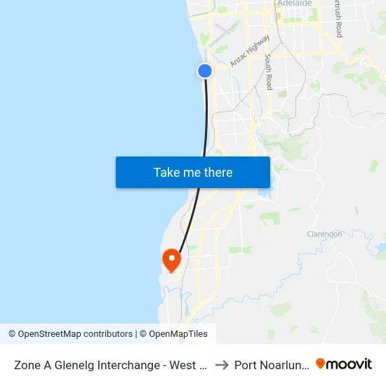 Zone A Glenelg Interchange - West side to Port Noarlunga map