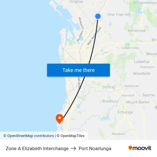 Zone A Elizabeth Interchange to Port Noarlunga map