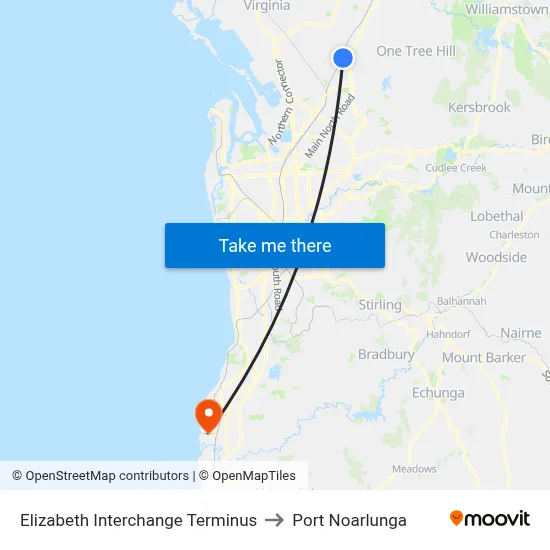 Elizabeth Interchange Terminus to Port Noarlunga map