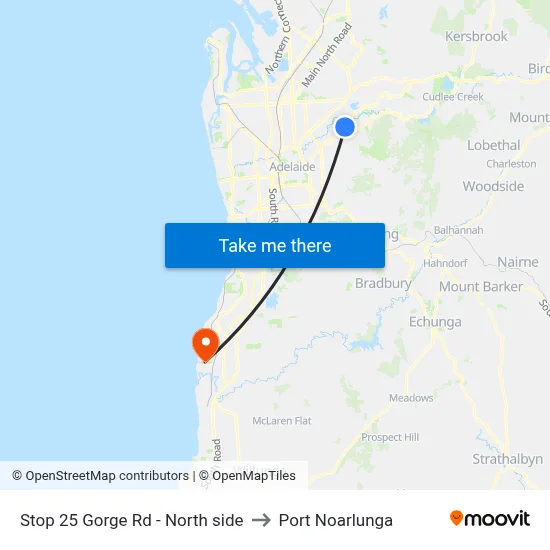Stop 25 Gorge Rd - North side to Port Noarlunga map
