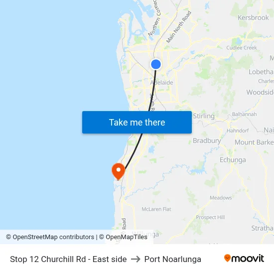 Stop 12 Churchill Rd - East side to Port Noarlunga map