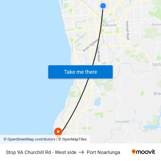 Stop 9A Churchill Rd - West side to Port Noarlunga map