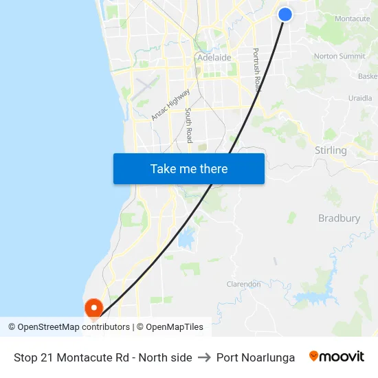 Stop 21 Montacute Rd - North side to Port Noarlunga map