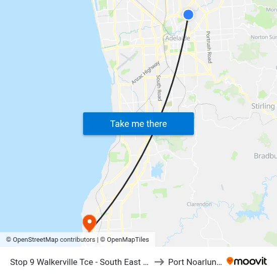 Stop 9 Walkerville Tce - South East side to Port Noarlunga map