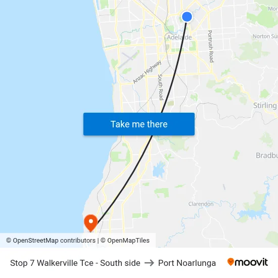 Stop 7 Walkerville Tce - South side to Port Noarlunga map