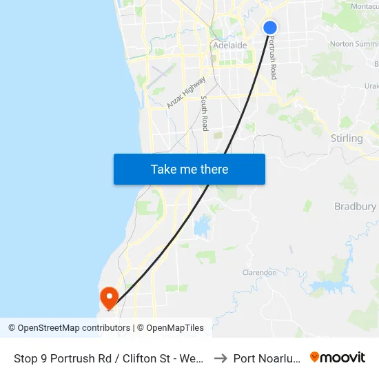 Stop 9 Portrush Rd / Clifton St - West side to Port Noarlunga map