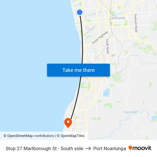 Stop 27 Marlborough St - South side to Port Noarlunga map