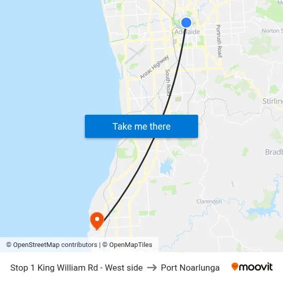 Stop 1 King William Rd - West side to Port Noarlunga map