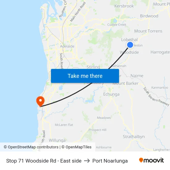 Stop 71 Lobethal Woodside Rd - North side to Port Noarlunga map