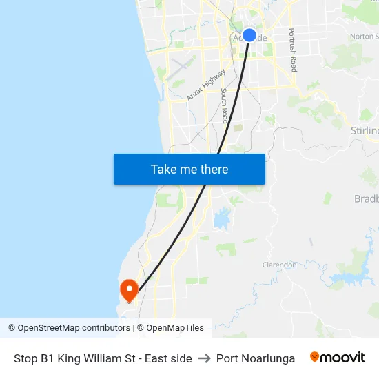 Stop B1 King William St - East side to Port Noarlunga map