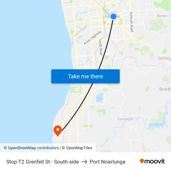 Stop T2 Grenfell St - South side to Port Noarlunga map