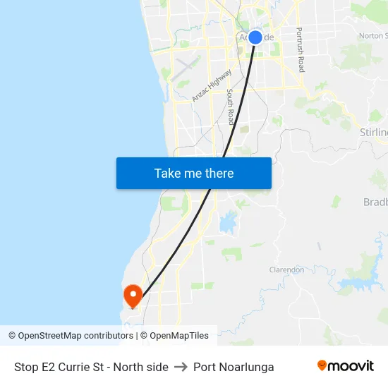 Stop E2 Currie St - North side to Port Noarlunga map