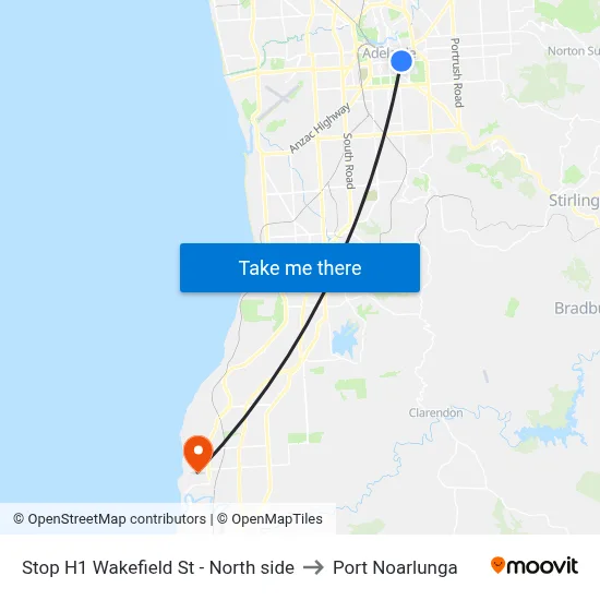 Stop H1 Wakefield St - North side to Port Noarlunga map