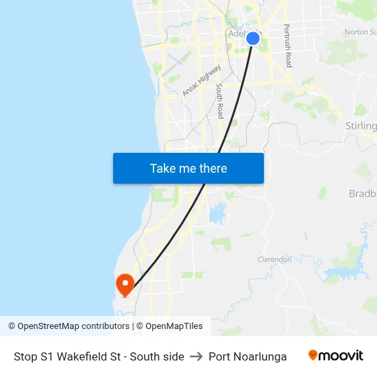 Stop S1 Wakefield St - South side to Port Noarlunga map