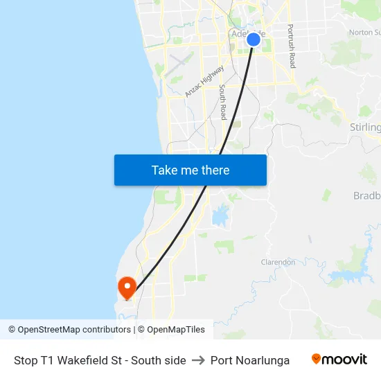 Stop T1 Wakefield St - South side to Port Noarlunga map