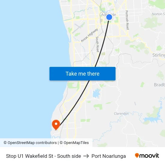 Stop U1 Wakefield St - South side to Port Noarlunga map