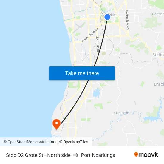 Stop D2 Grote St - North side to Port Noarlunga map