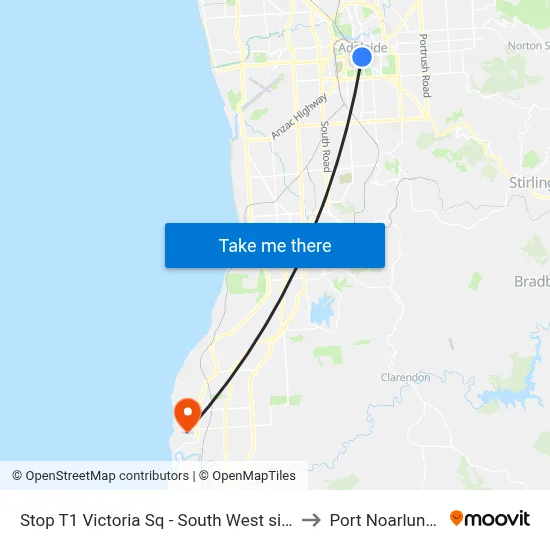 Stop T1 Victoria Sq - South West side to Port Noarlunga map