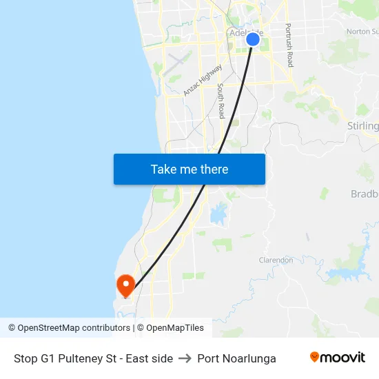 Stop G1 Pulteney St - East side to Port Noarlunga map