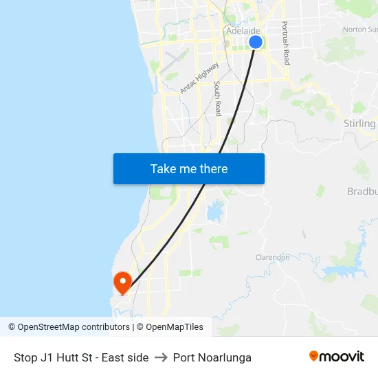 Stop J1 Hutt St - East side to Port Noarlunga map