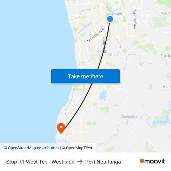 Stop R1 West Tce - West side to Port Noarlunga map
