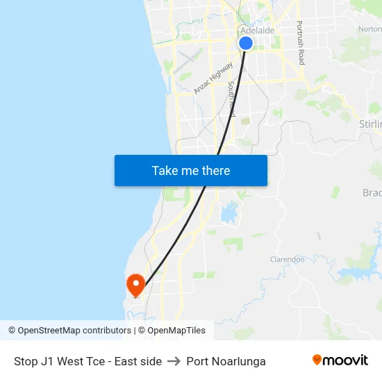 Stop J1 West Tce - East side to Port Noarlunga map