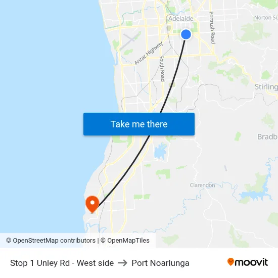 Stop 1 Unley Rd - West side to Port Noarlunga map