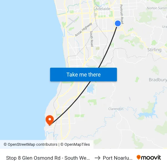 Stop 8 Glen Osmond Rd - South West side to Port Noarlunga map