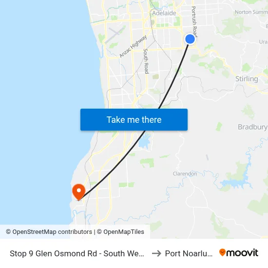Stop 9 Glen Osmond Rd - South West side to Port Noarlunga map