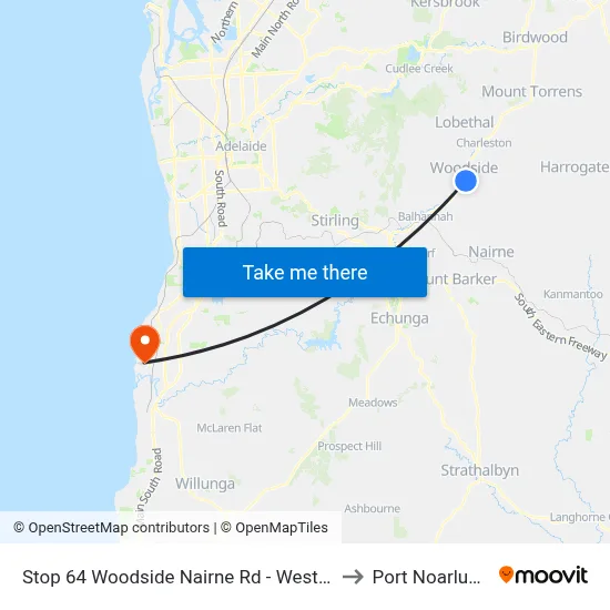 Stop 64 Woodside Nairne Rd - West side to Port Noarlunga map