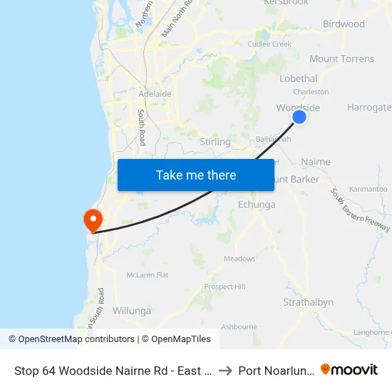 Stop 64 Woodside Nairne Rd - East side to Port Noarlunga map